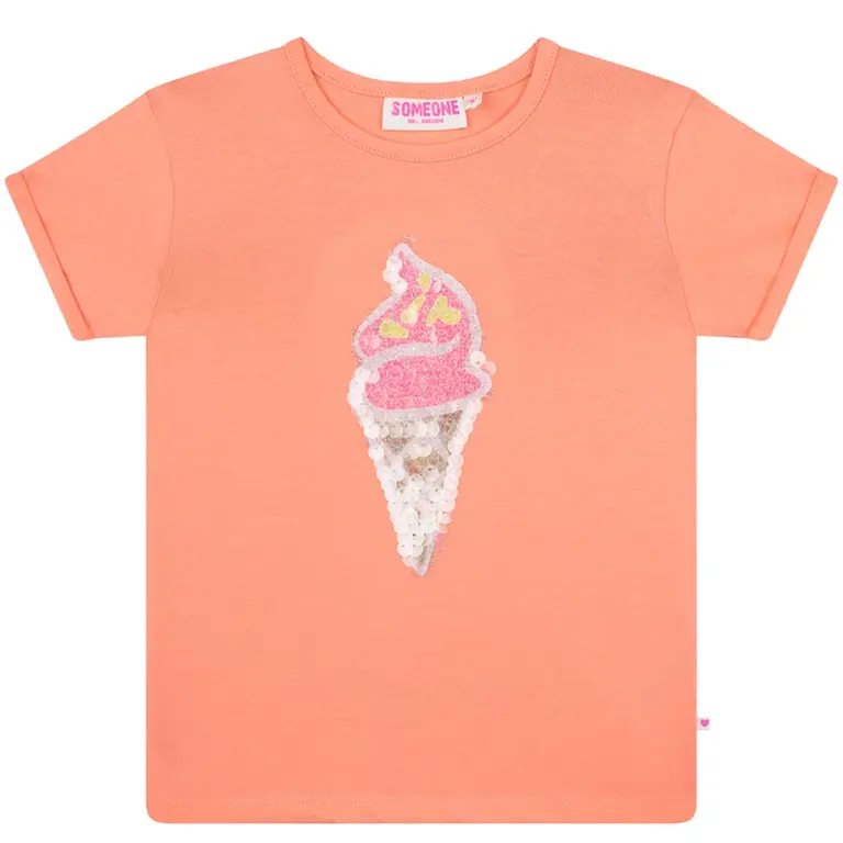 T-shirt Lou pailletten (coral)
