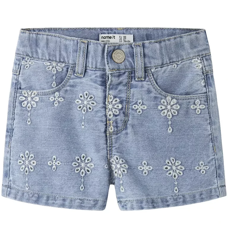 Kort spijkerbroekje MOM FIT anglaise Rose (light blue denim)