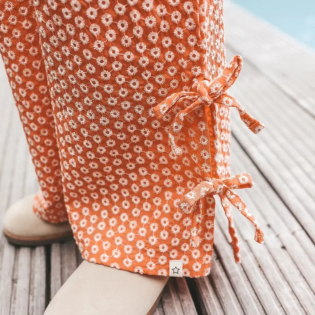 Broek Broderie wide leg (coral)