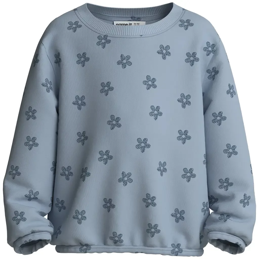 Trui sweat Viluba (subdued blue glitter flower)
