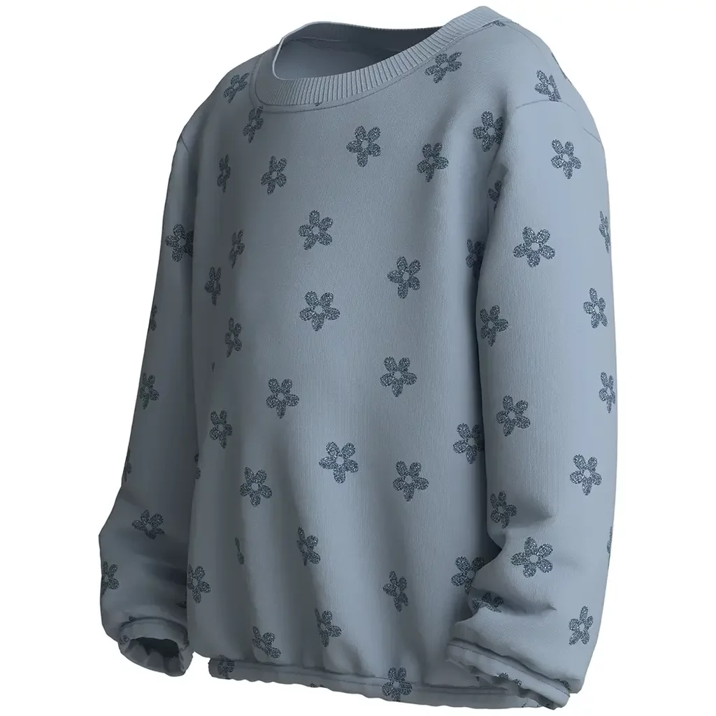 Trui sweat Viluba (subdued blue glitter flower)