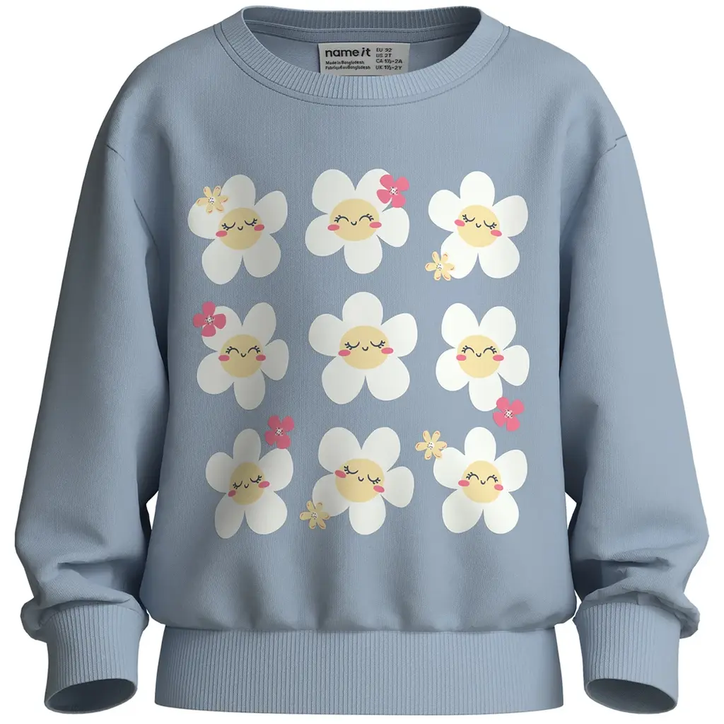 Trui sweat Vasacha (subdued blue happy flowers)