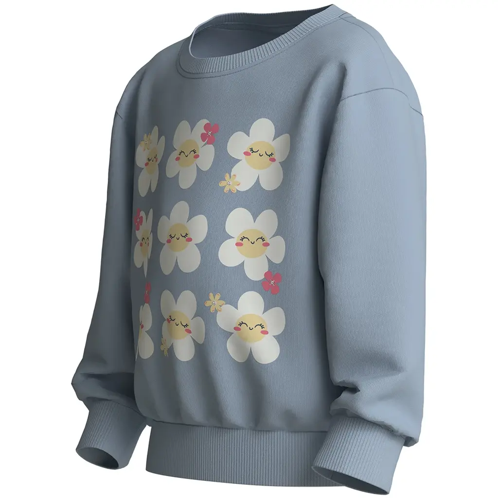 Trui sweat Vasacha (subdued blue happy flowers)
