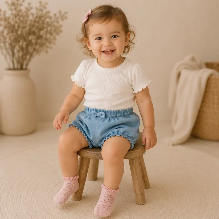 OP=OP! Kort bloomer broekje BAGGY Bella (light blue denim)