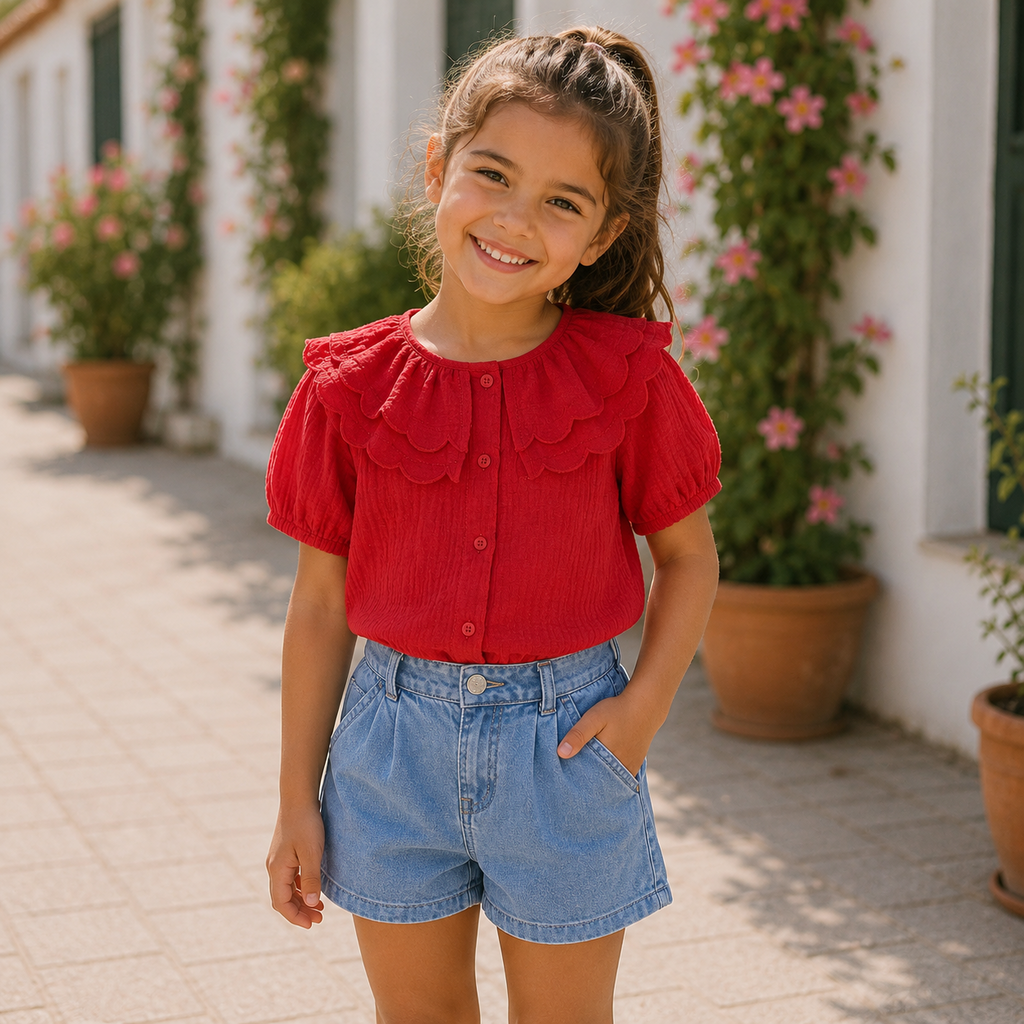 Kort plooi broekje REGULAR FIT Bella (medium blue denim)