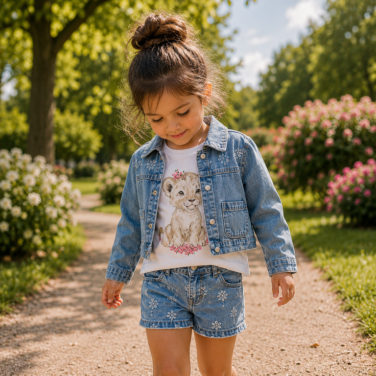 Kort spijkerbroekje MOM FIT anglaise Rose (light blue denim)