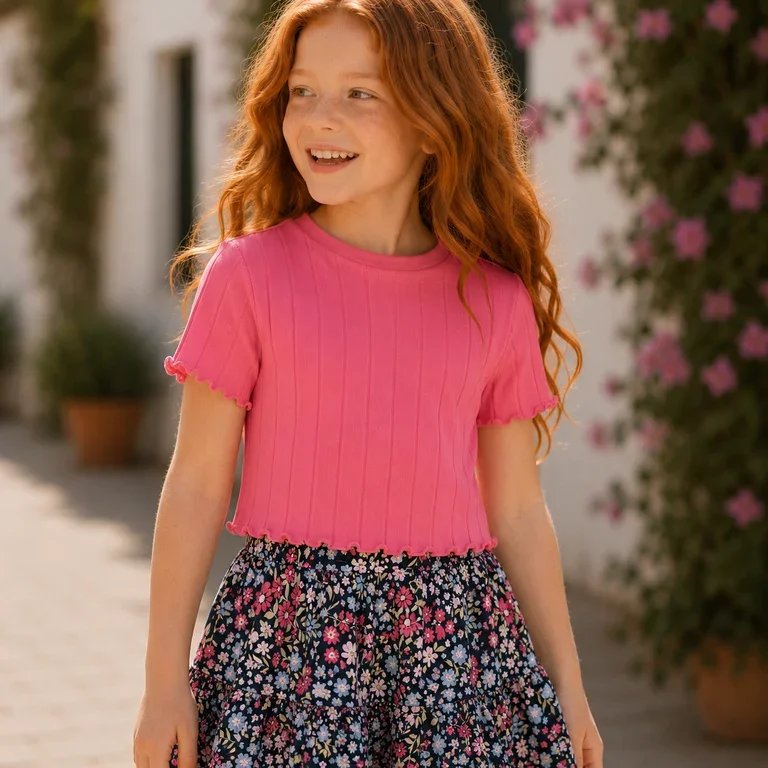 T-shirt cropped Noralina (carmine rose)
