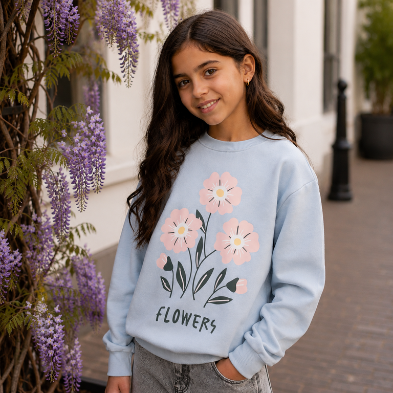 Trui sweat Vasacha (subdued blue flower)