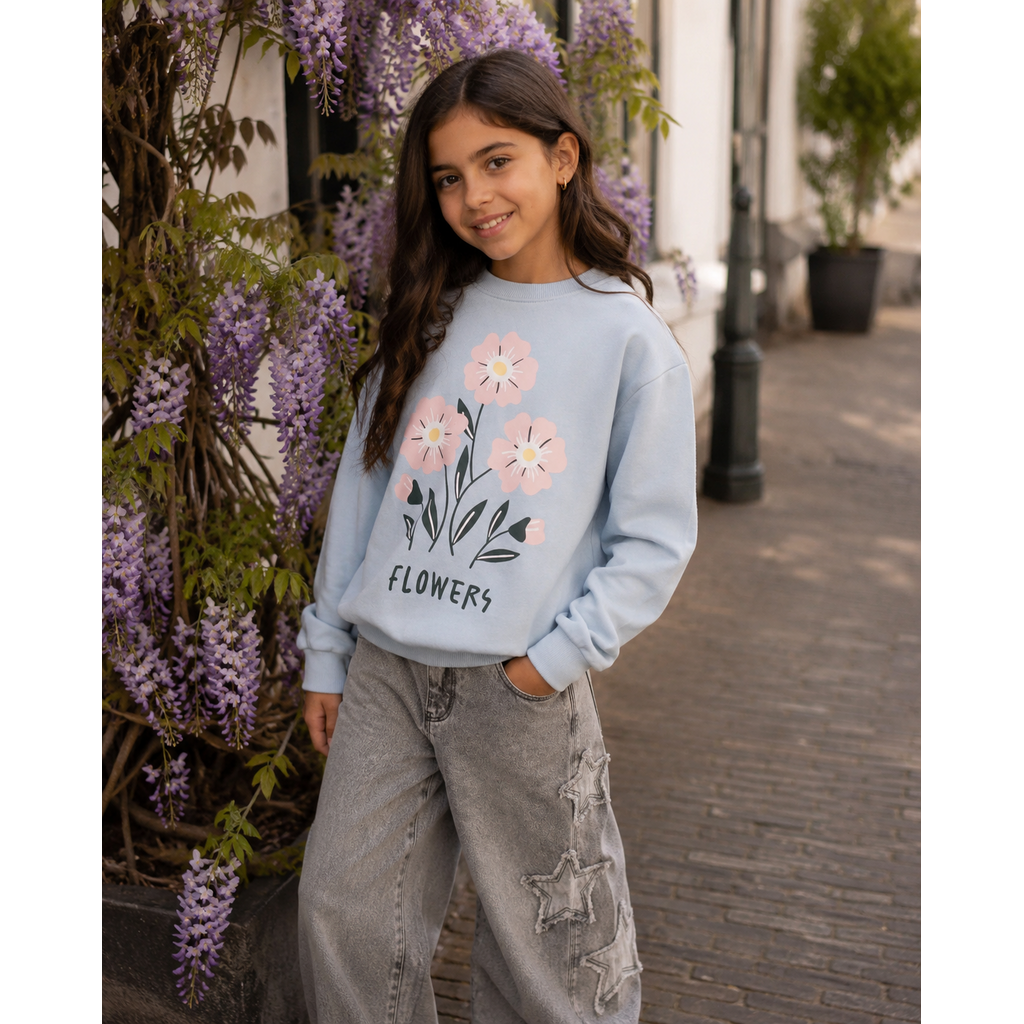 Trui sweat Vasacha (subdued blue flower)