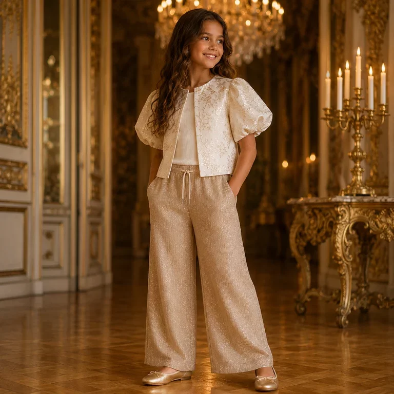 Broek Flora plisse glitter (soft gold)