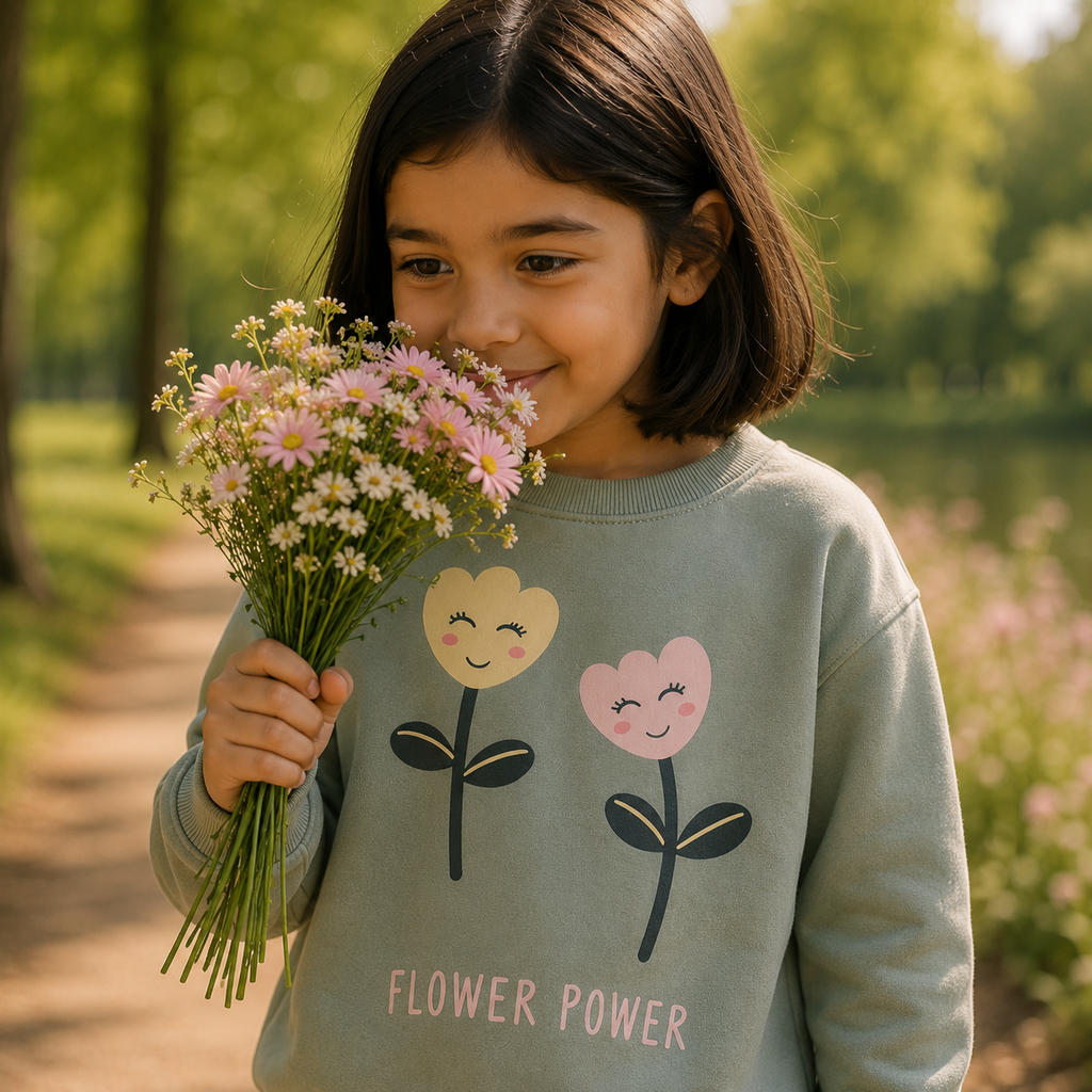 Trui sweat Vasacha (green milieu flower power)
