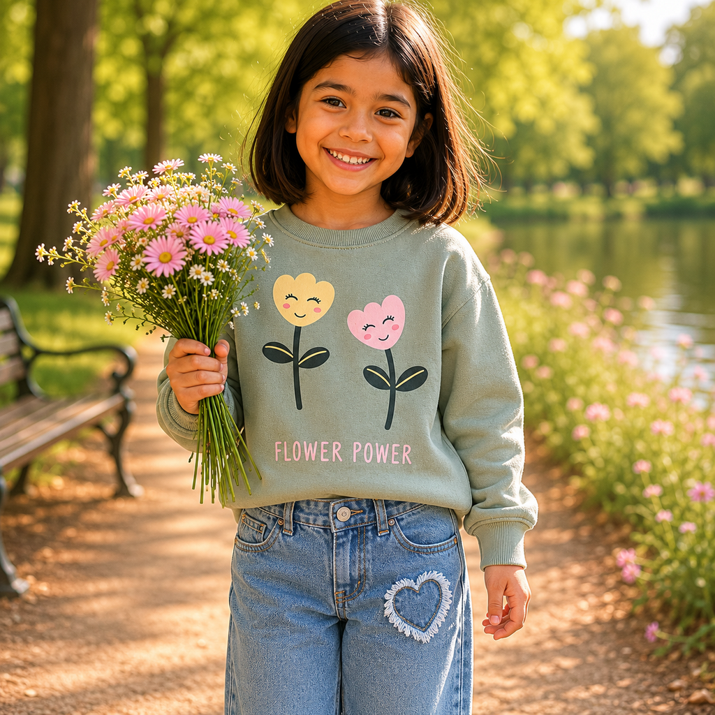 Trui sweat Vasacha (green milieu flower power)