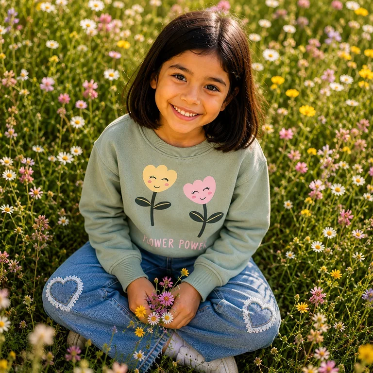 Trui sweat Vasacha (green milieu flower power)