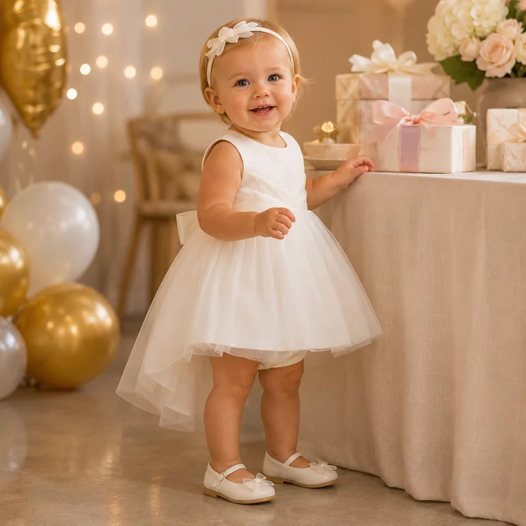 Feest jurkje met bloomer (cream)