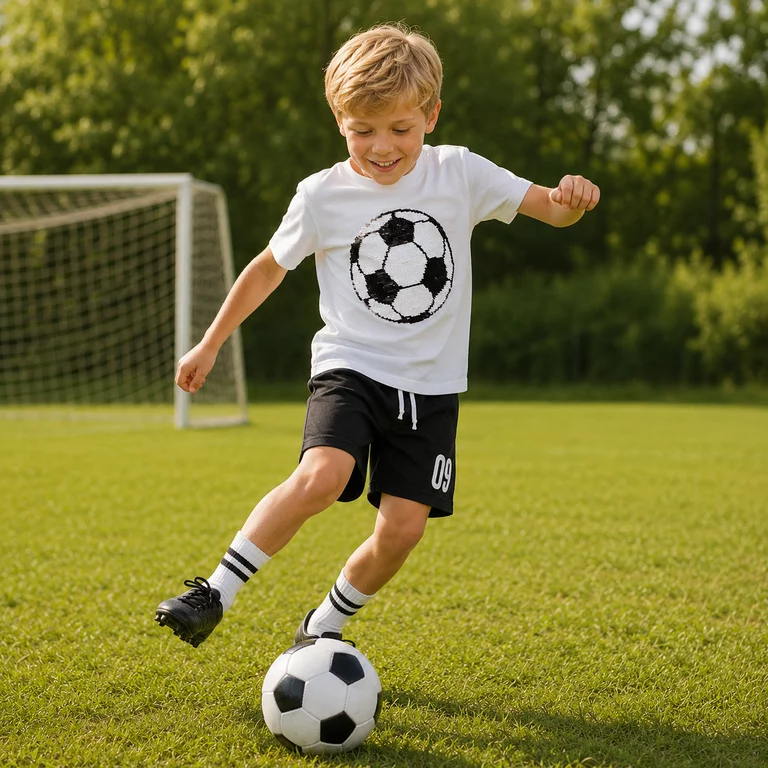 T-shirt voetbal pailletten (white)