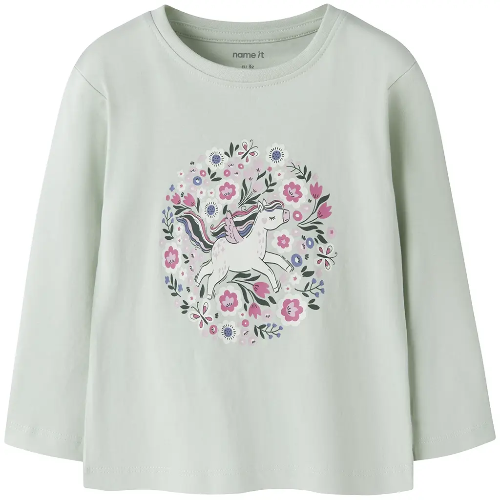 Longsleeve Veen (pale aqua unicorn flowers)