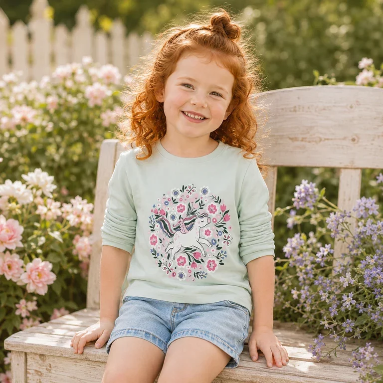 Longsleeve Veen (pale aqua unicorn flowers)