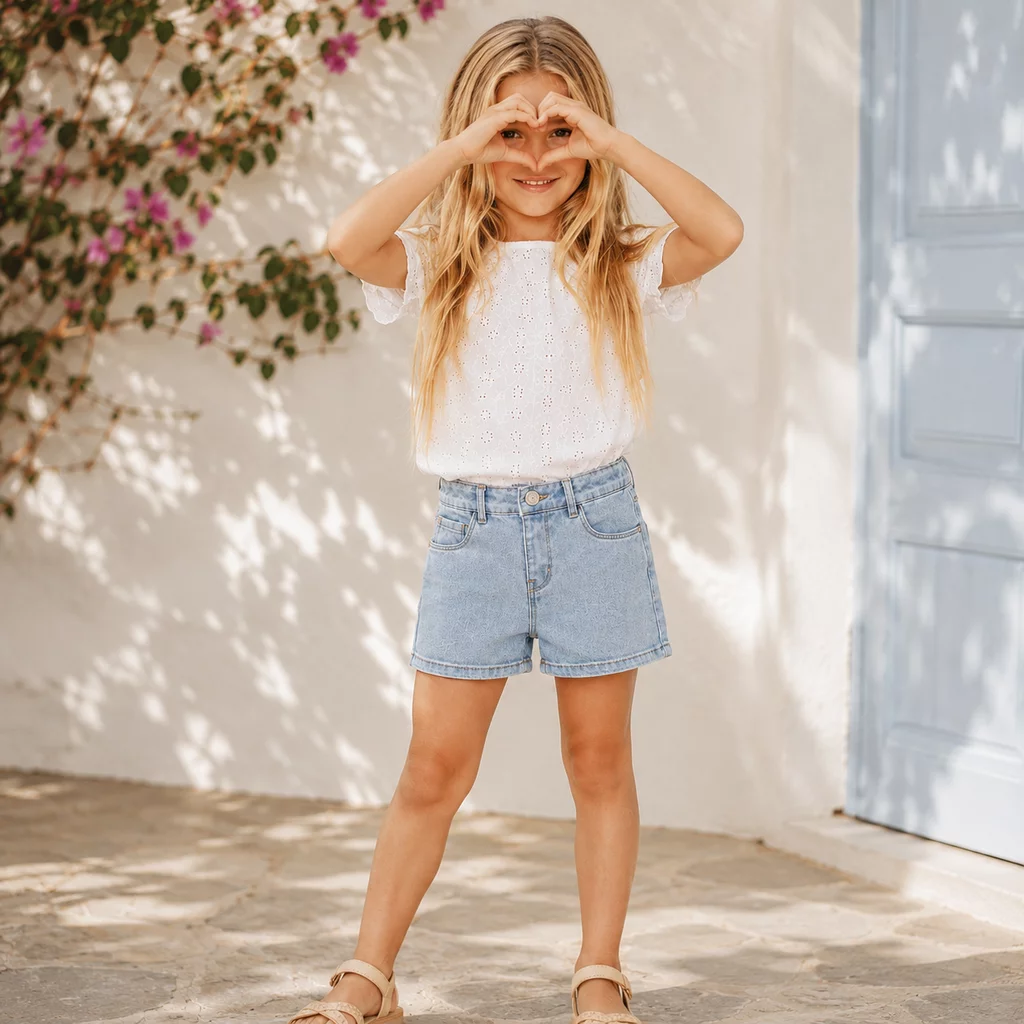 Korte jeans MOM FIT Rose (light blue denim)
