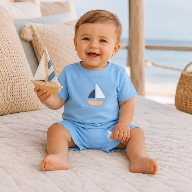 T-shirt Vacion (airy blue boat)