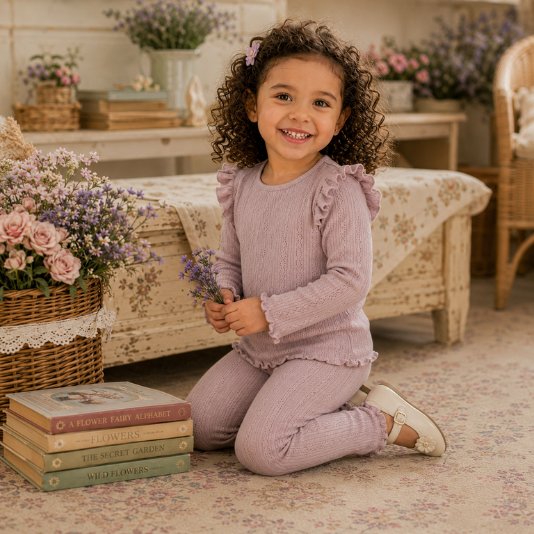 Longsleeve rib ruffle SLIM Blitta (dawn pink melange)