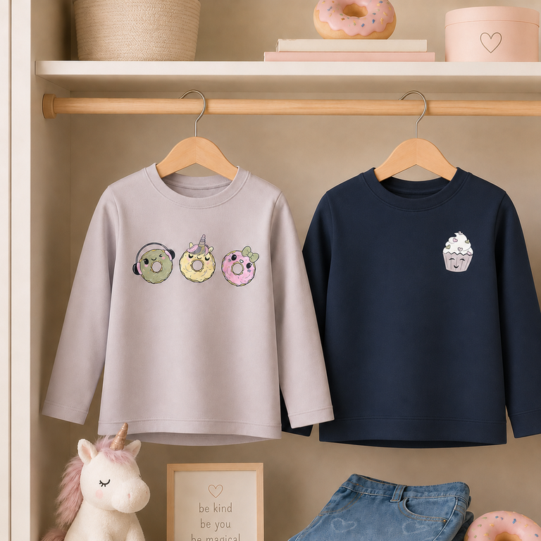 Twee longsleeves LOOSE Violet (navy blazer/lilac marble)