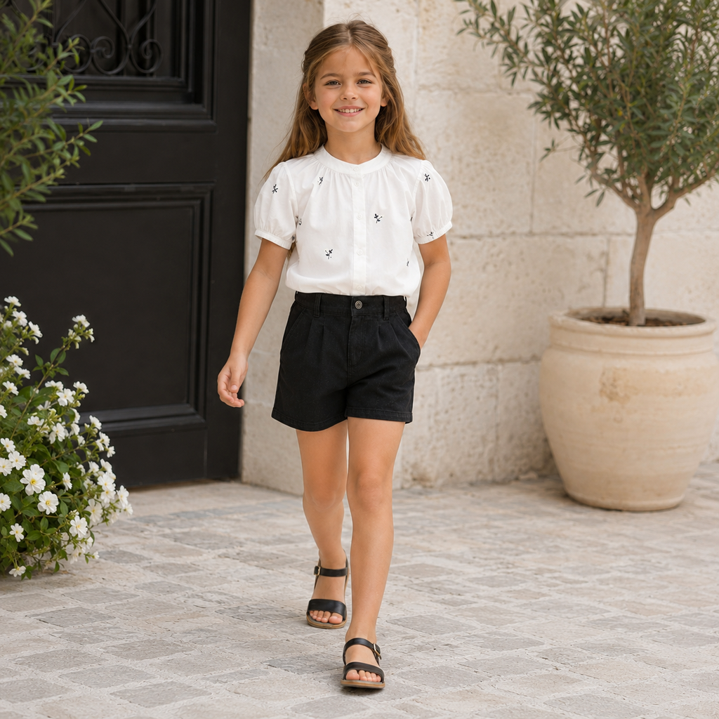 Korte broek plooien REGULAR FIT Rose (black denim)