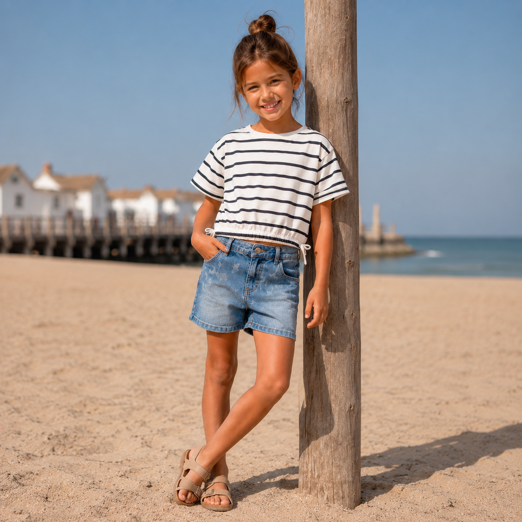 Korte spijkerbroek MOM FIT Rose (medium blue denim sterren)