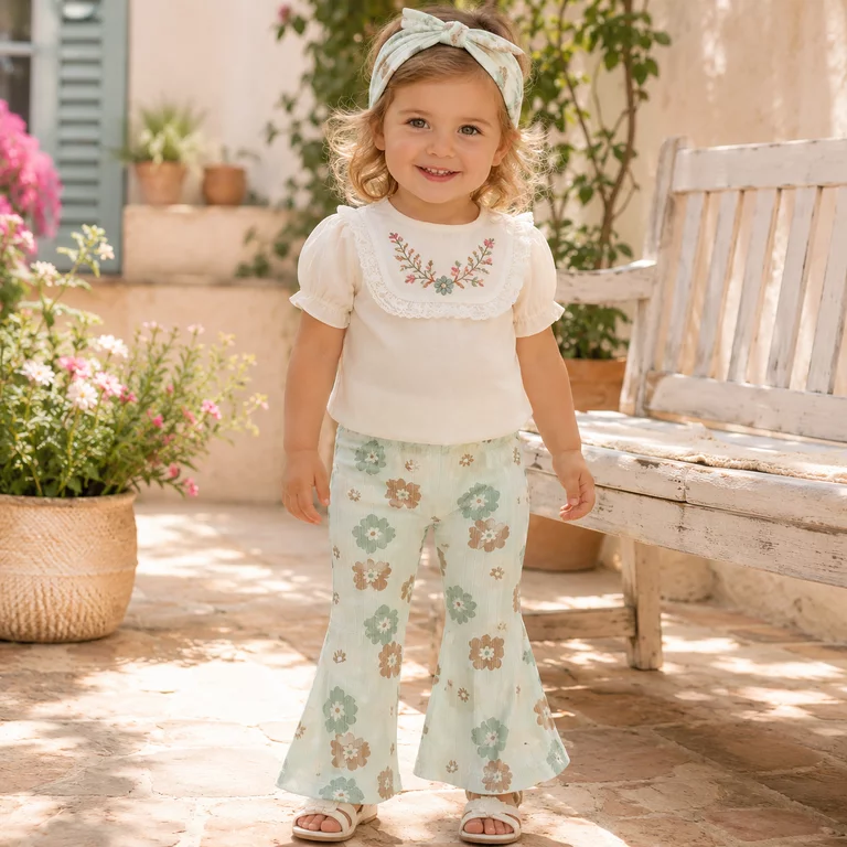 Broekje/legging flared met haarbandje (light aqua)