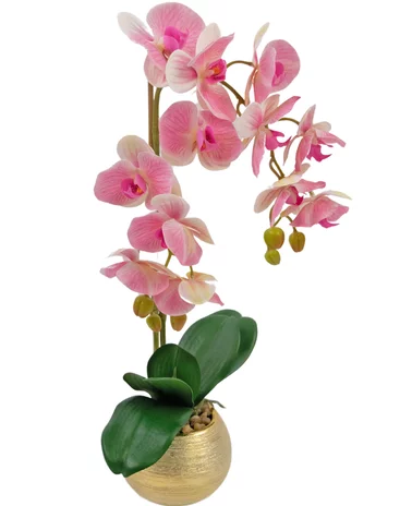 Greenmoods Kunst Orchidee 56 cm donker roze in gouden pot