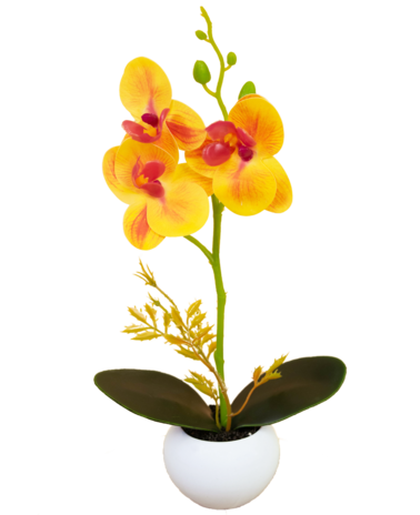 Greenmoods Kunst Orchidee 28 cm geel/rood in pot