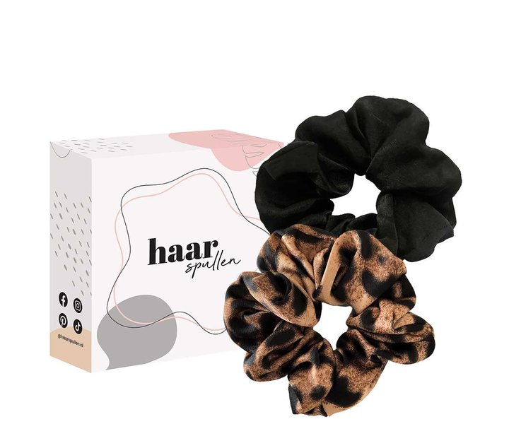 Black Tiger Scrunchie Duo Set - Tijgerprint & Zwart