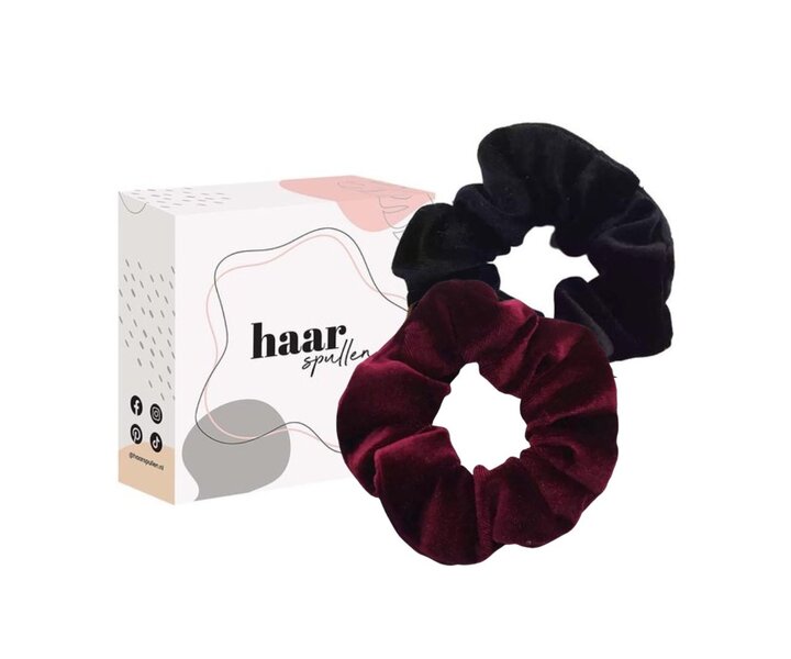 Elegance Velvet Scrunchie Duo Set - Bordeaux & Zwart