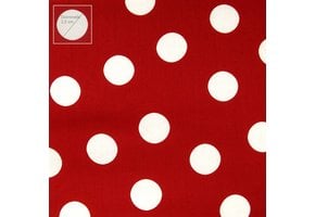 Katoen Stof Rood met Grote Witte Stippen