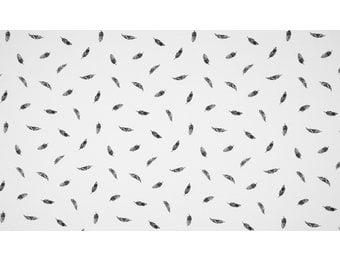 Katoen Poplin Feathers Black/White