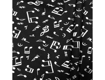 Katoen Poplin Muzieknootjes Zwart