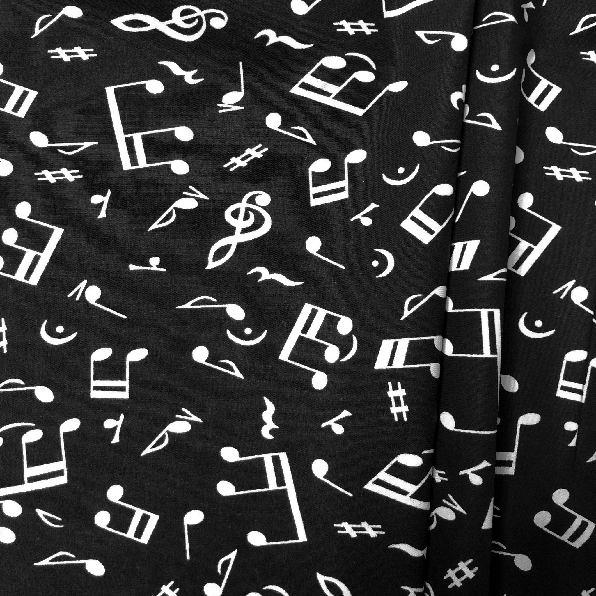 Katoen Poplin Muzieknootjes Zwart