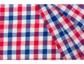 Boerenbont ruit stof, 1 cm rood-wit-blauw met hartjes