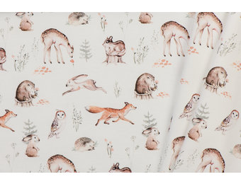 Poplin Katoen Digitale Print - Bosdieren