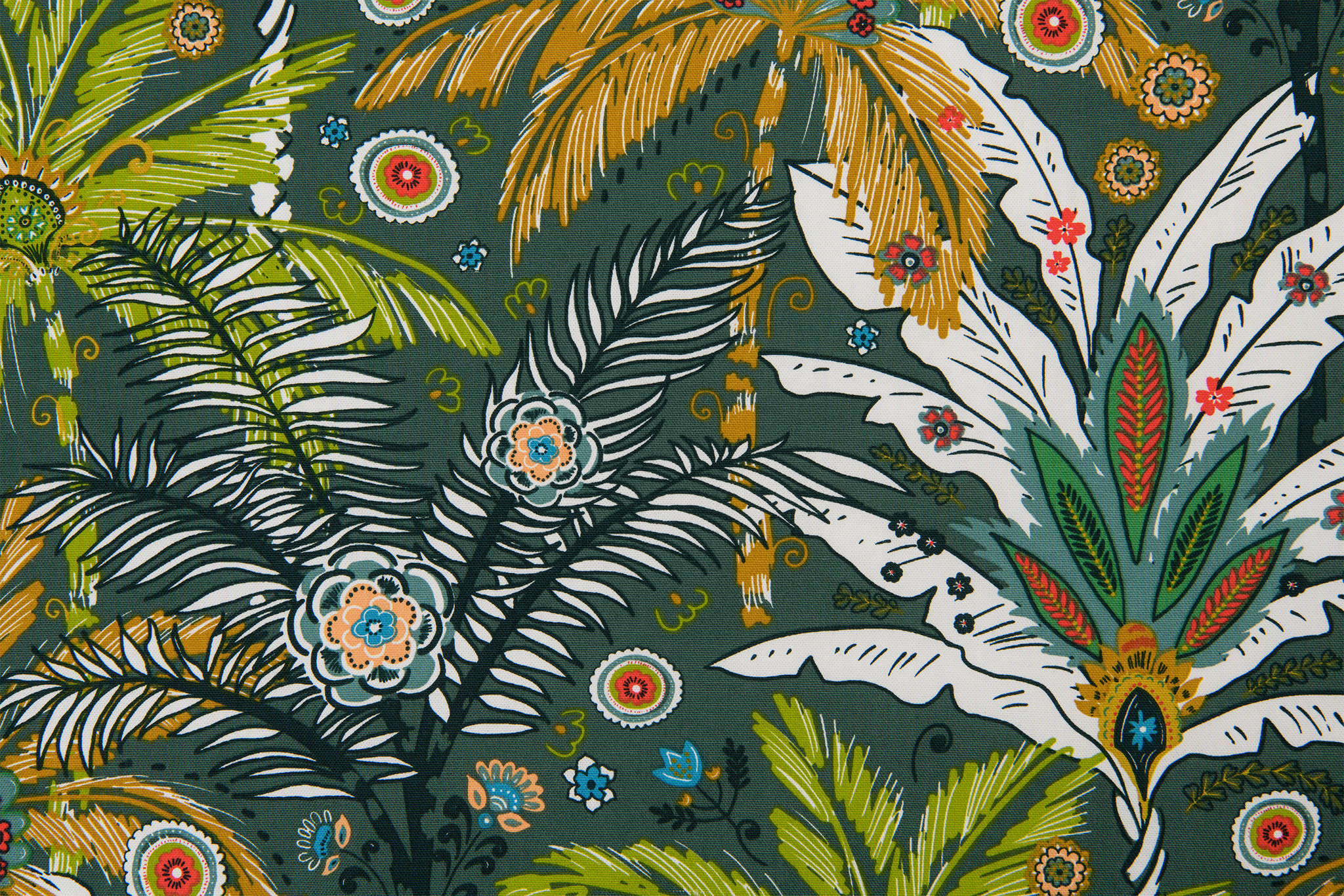 Deco Stof Leaves Khaki