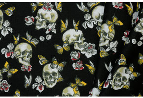 Katoen Skull Butterfly and Roses Black