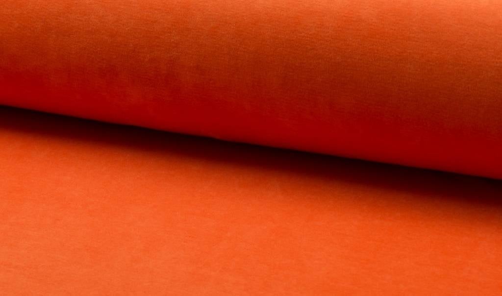 Nicky Velours Stof Oranje – Zacht, Rekbaar & Ademend
