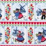 Delftsblauw Katoen – Kinderen, Molens & Tulpen in Rood, Blauw & Groen
