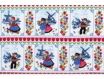 Delftsblauw Katoen 09 – Kinderen in Klederdracht & Tulpenrand