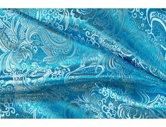 Brokaat Stof Paisley Turquoise
