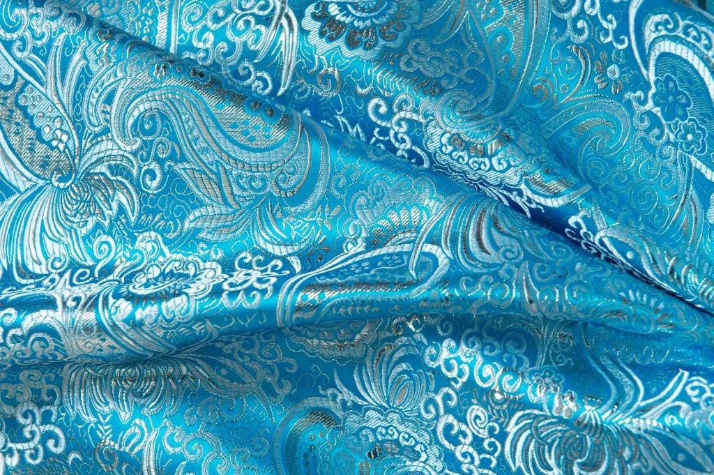 Brokaat Stof Paisley Turquoise