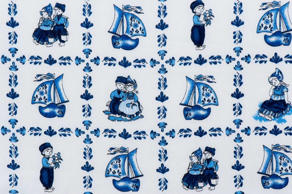 Delftsblauw Katoen 44– Klompbootjes & Hollandse Kinderen