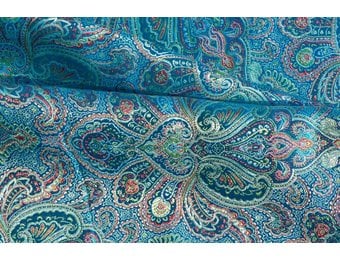 Brokaat stof, fancy paisley turquoise gekleurd