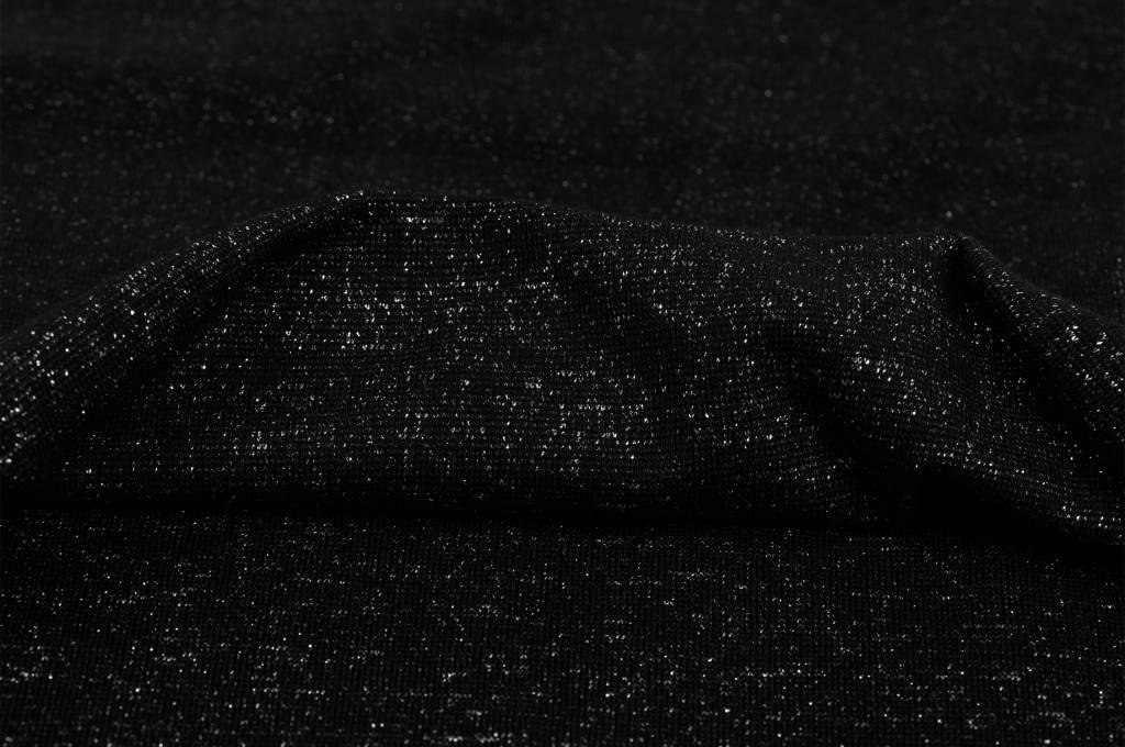 Boordstof fijn, glitter zwart/zilver lurex