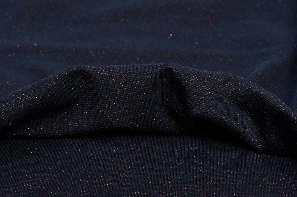 Boordstof fijn, glitter marine/brons lurex