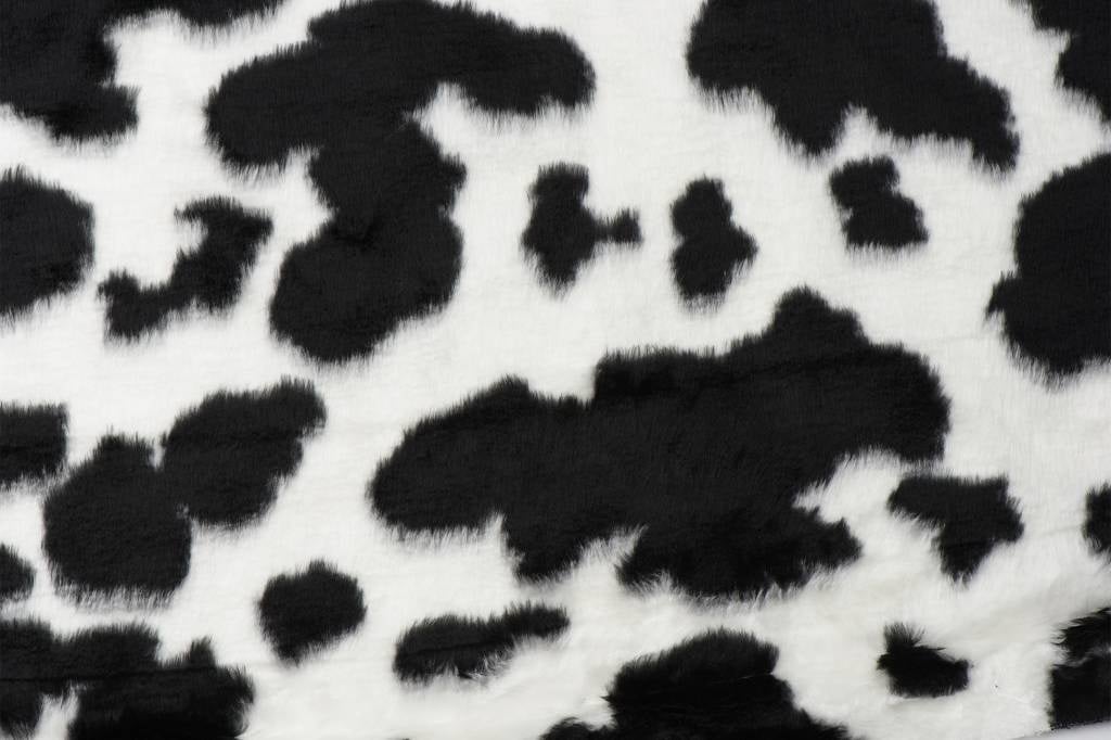Imitatiebont Stof Korthaar Koeienprint Zwart/Wit
